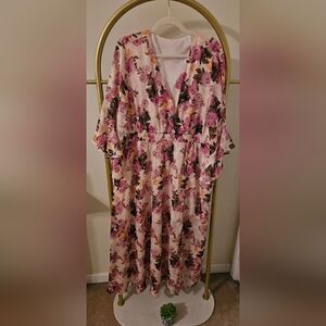 Pink Floral Ruffle Sleeve Dress